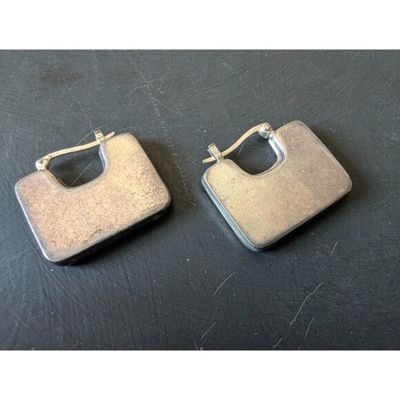 Vintage Edgy 925 Sterling Silver Wedge Hoop Earrings - Picture 5 of 6